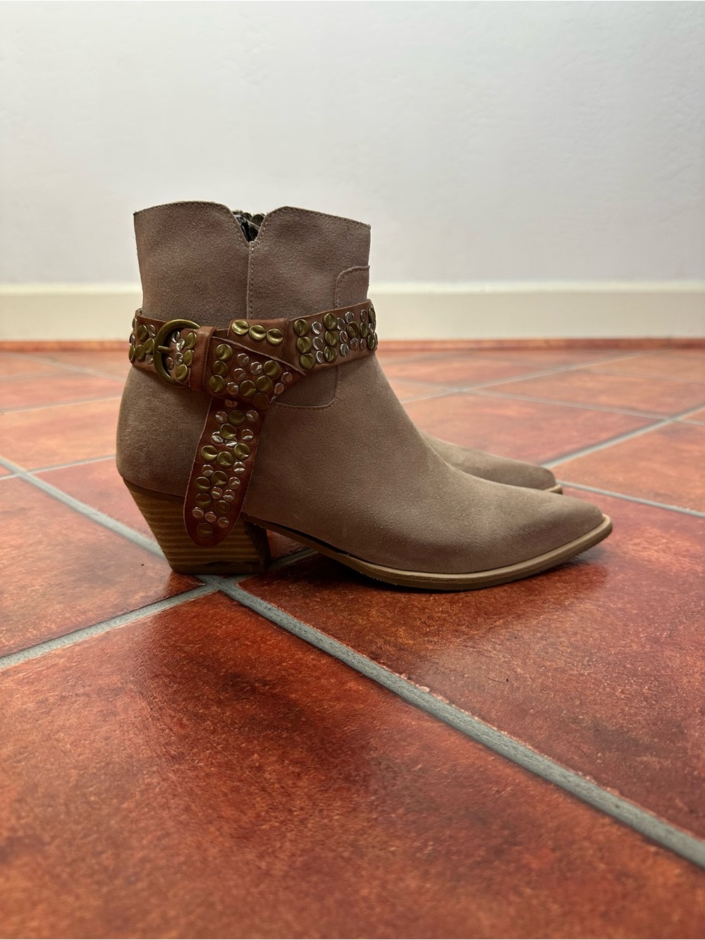 Antelope Studded Leather Ankle Boots